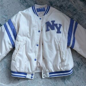 Zara Kids White and Blue Varsity Jacket